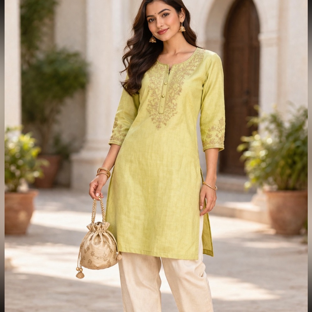 Brand new Biba Silk cotton embroidered Indian Pakistani festive Mint green kurta